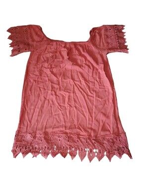 iris Coral Pink Crochet-Hem Square Neck Tunic